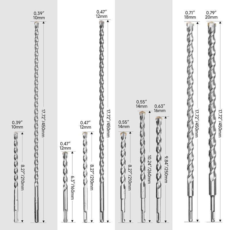 YOSIGHT 20Pcs Rotary Hammer Drill Bits and Chisel Set, SDS-Plus Shank Carbide - Tipped Drill Bits and Chisels with Storage Case, Tools for Concrete Brick Stone and Other Masonry Construction Materials - Image 3